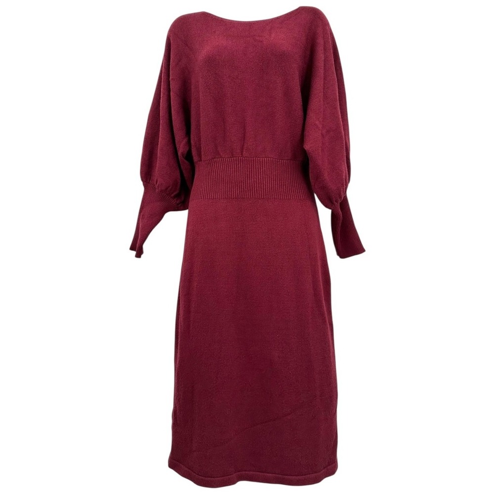 SHEIN Knit Sweater Dress Boatneck Dolman Sleeve Cranberry Red Midi Women's Large - Picture 1 of 10